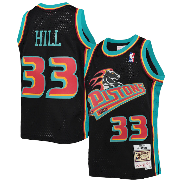 Men's Detroit Pistons #33 Grant Hill 1998-99 Black Mitchell & Ness Throwback Stitched Jersey Men's Detroit Pistons #33 Grant Hill 1998-99 Black Mitchell & Ness Throwback Stitched Jersey